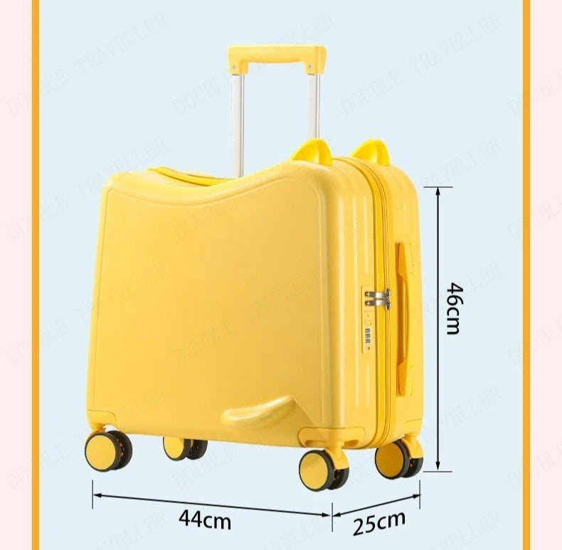 Kids Luggage Can Sit and Ride on Suitcase on Wheels Small Carry-on Suitcase for Children Zipper Trolley Luggage Bag