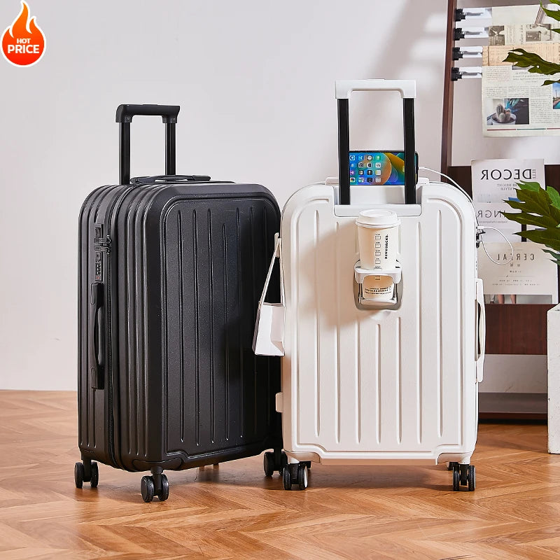 20-28 Inch Aluminum-Magnesium Luggage: Carry-On Trolley with Cup Holder and 4-Wheel Spinner-Durable Lightweight Travel Suitcase