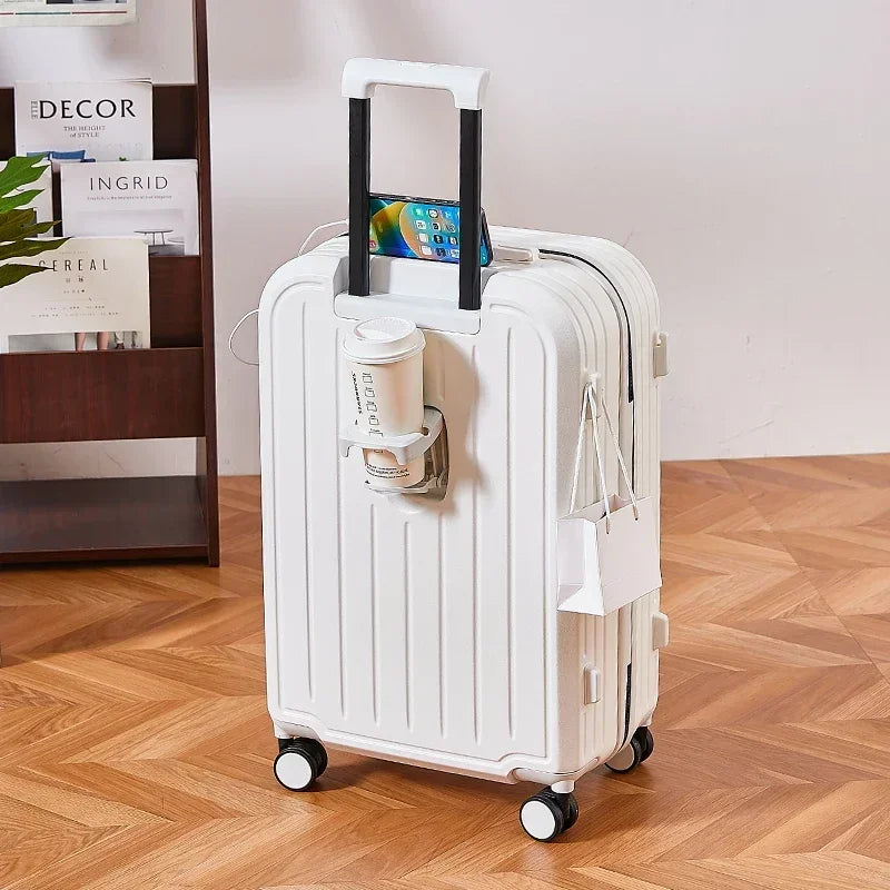20-28 Inch Aluminum-Magnesium Luggage: Carry-On Trolley with Cup Holder and 4-Wheel Spinner-Durable Lightweight Travel Suitcase