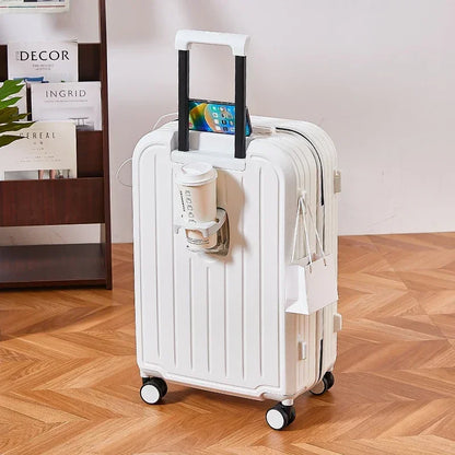 20-28 Inch Aluminum-Magnesium Luggage: Carry-On Trolley with Cup Holder and 4-Wheel Spinner-Durable Lightweight Travel Suitcase