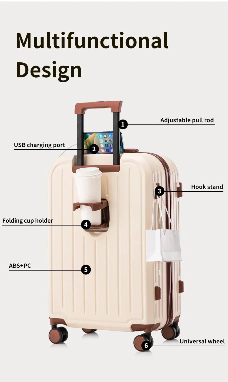 20-28 Inch Aluminum-Magnesium Luggage: Carry-On Trolley with Cup Holder and 4-Wheel Spinner-Durable Lightweight Travel Suitcase