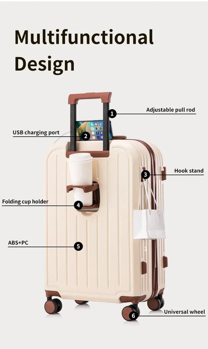 20-28 Inch Aluminum-Magnesium Luggage: Carry-On Trolley with Cup Holder and 4-Wheel Spinner-Durable Lightweight Travel Suitcase