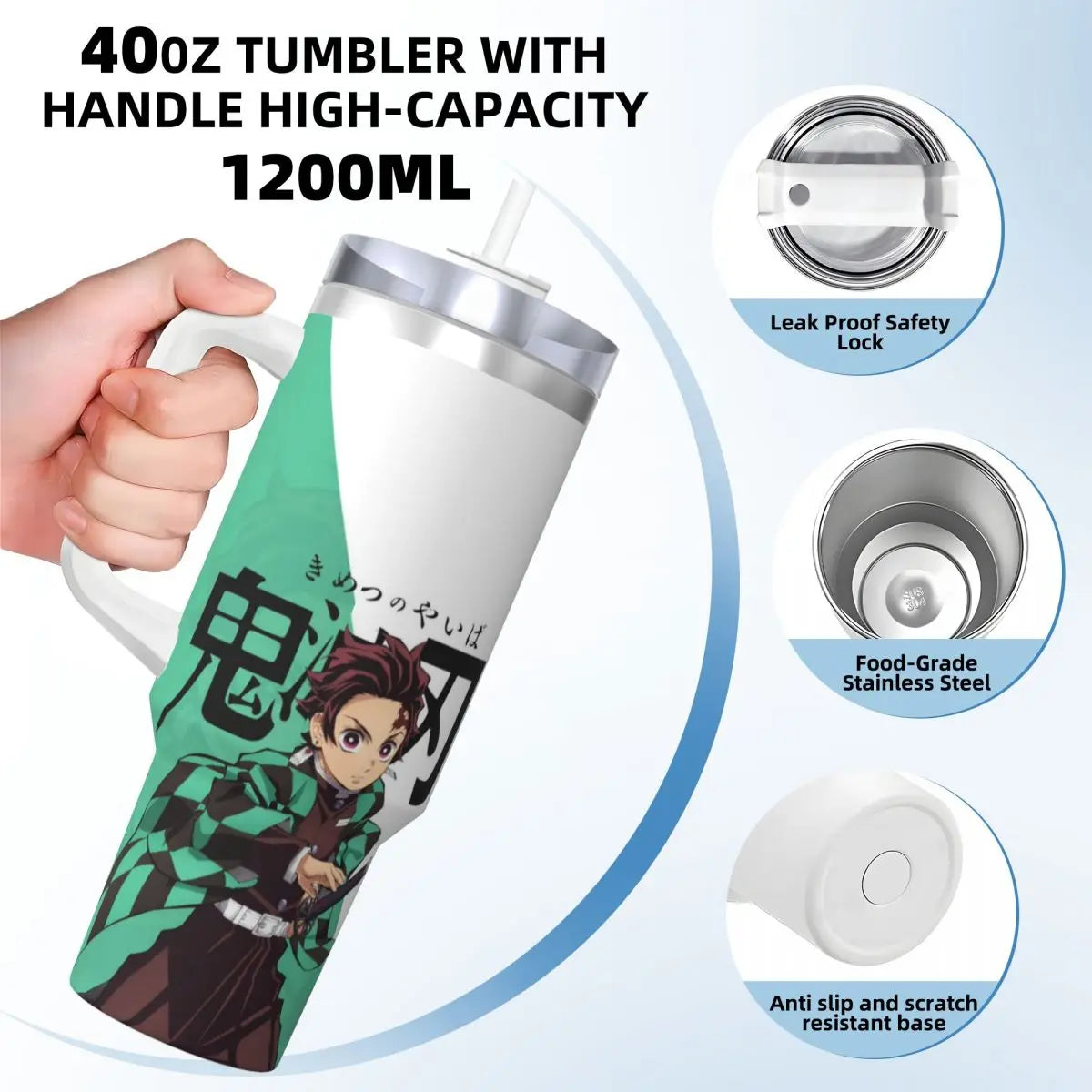 Demon Slayer 40 oz Tumbler with Handle and Straw Lid Stainless Steel Insulated Tumblers Travel