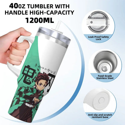 Demon Slayer 40 oz Tumbler with Handle and Straw Lid Stainless Steel Insulated Tumblers Travel