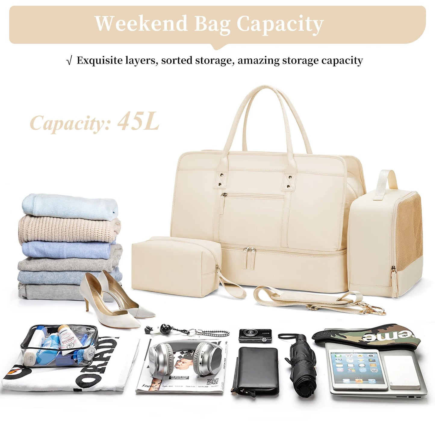 Luggage Travel Bags with a Clothes Bag and Toiletry Bag Large Capacity Daily Commuter Shoulder Bag Woman Tote Bags Handbag Woman