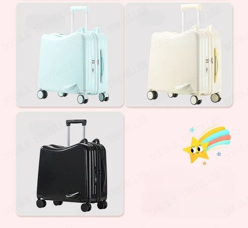 Kids Luggage Can Sit and Ride on Suitcase on Wheels Small Carry-on Suitcase for Children Zipper Trolley Luggage Bag
