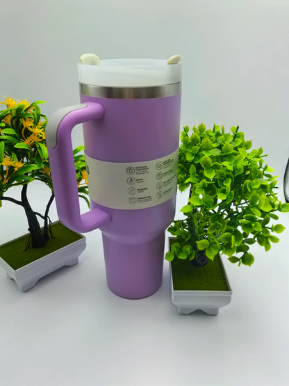 40 oz tumbler with handle and straw | Cup holder for travel | Insulated stainless steel cup | BPA- free |
