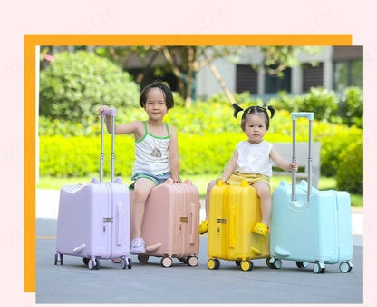Kids Luggage Can Sit and Ride on Suitcase on Wheels Small Carry-on Suitcase for Children Zipper Trolley Luggage Bag