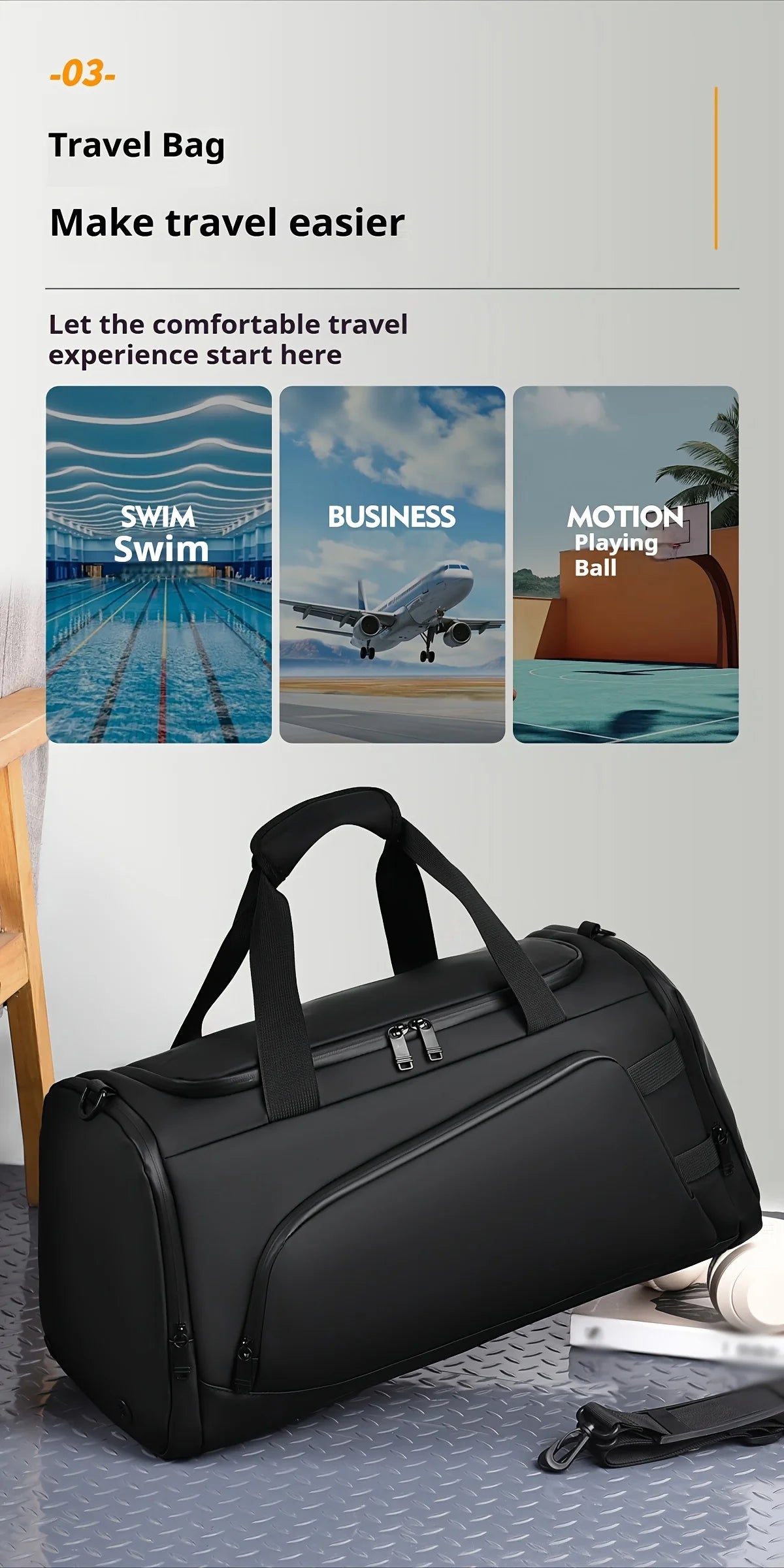 Large capacity multifunctional luggage bag with multiple compartments, suitable for fitness, travel, and overnight travel