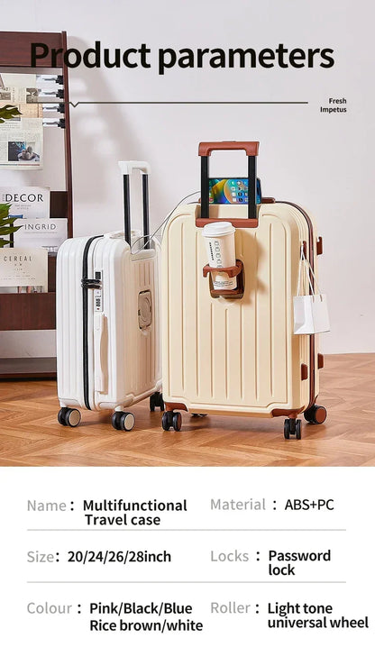 20-28 Inch Aluminum-Magnesium Luggage: Carry-On Trolley with Cup Holder and 4-Wheel Spinner-Durable Lightweight Travel Suitcase