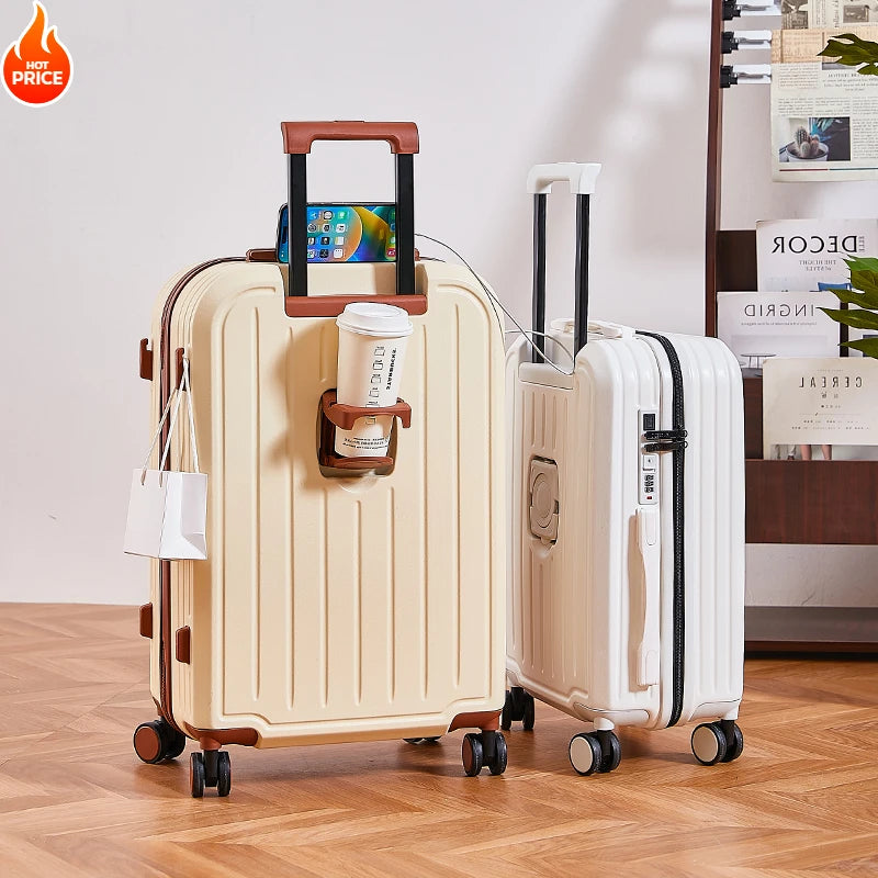 20-28 Inch Aluminum-Magnesium Luggage: Carry-On Trolley with Cup Holder and 4-Wheel Spinner-Durable Lightweight Travel Suitcase