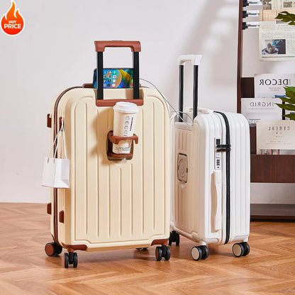 20-28 Inch Aluminum-Magnesium Luggage: Carry-On Trolley with Cup Holder and 4-Wheel Spinner-Durable Lightweight Travel Suitcase
