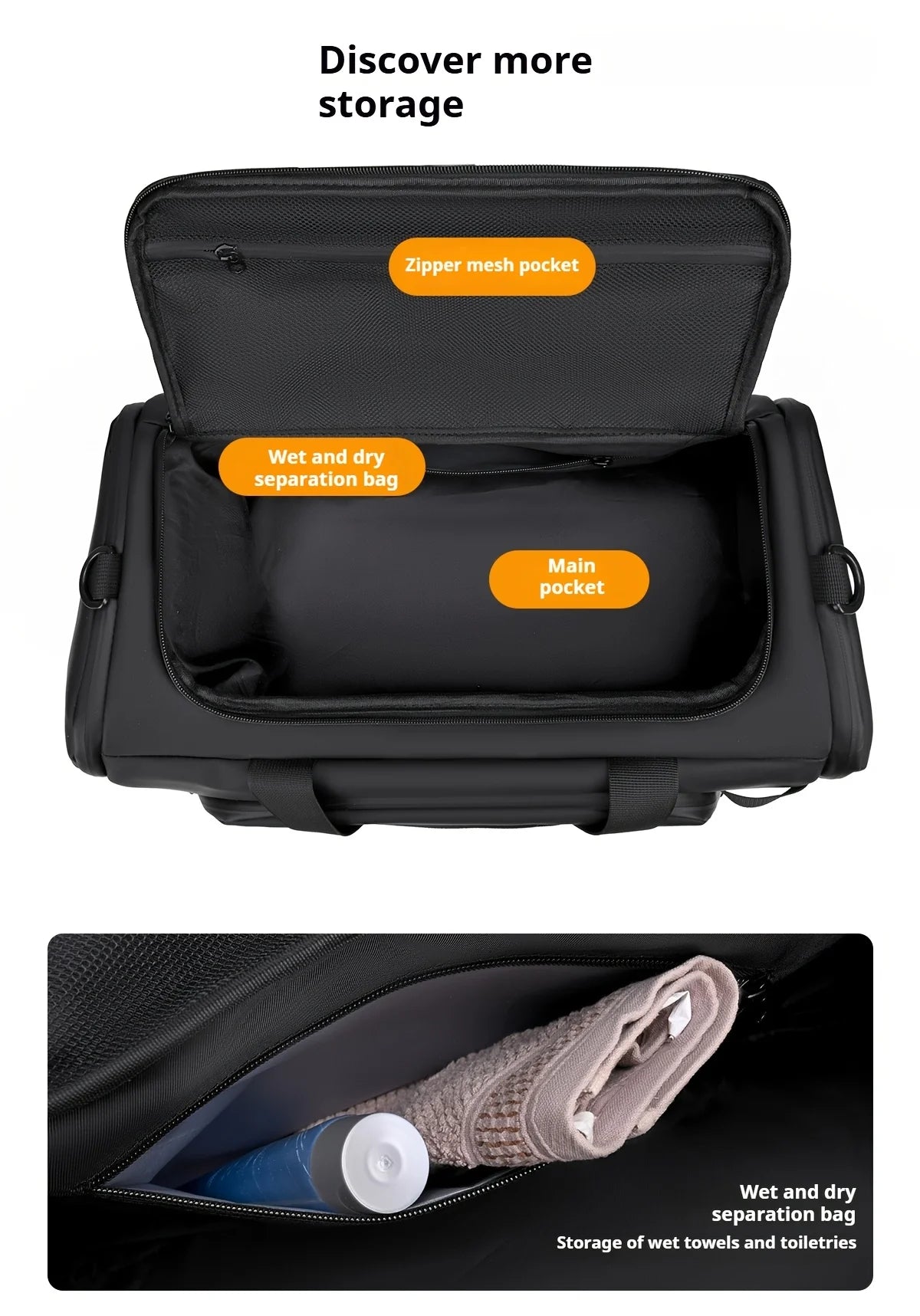 Large capacity multifunctional luggage bag with multiple compartments, suitable for fitness, travel, and overnight travel