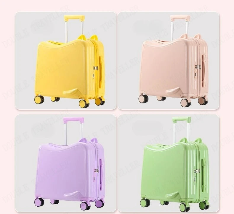 Kids Luggage Can Sit and Ride on Suitcase on Wheels Small Carry-on Suitcase for Children Zipper Trolley Luggage Bag