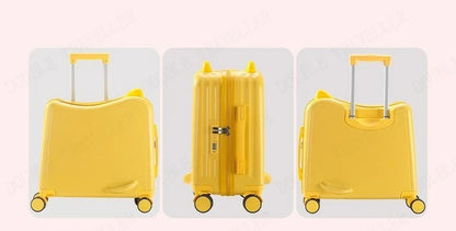 Kids Luggage Can Sit and Ride on Suitcase on Wheels Small Carry-on Suitcase for Children Zipper Trolley Luggage Bag