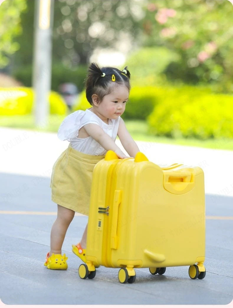 Kids Luggage Can Sit and Ride on Suitcase on Wheels Small Carry-on Suitcase for Children Zipper Trolley Luggage Bag