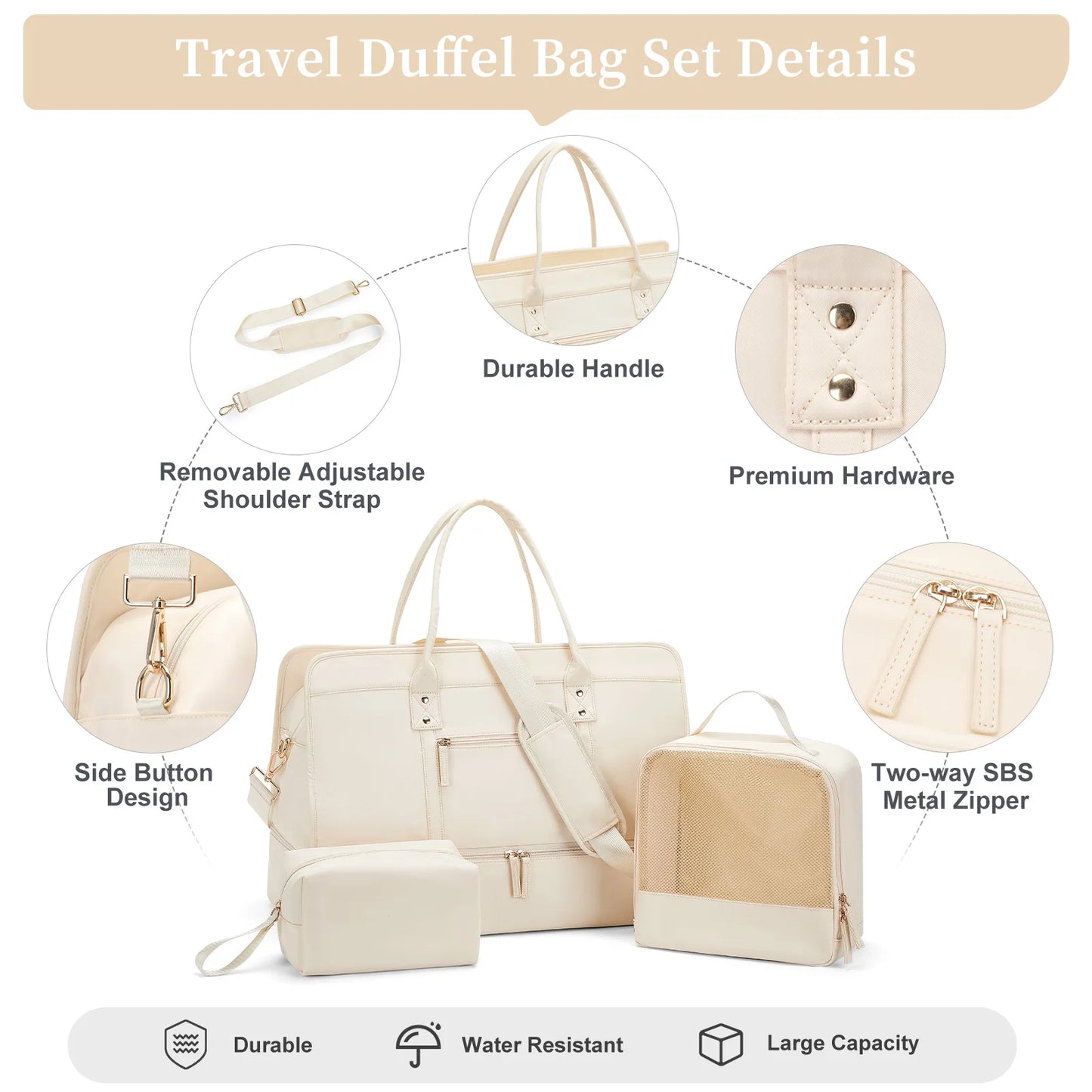 Luggage Travel Bags with a Clothes Bag and Toiletry Bag Large Capacity Daily Commuter Shoulder Bag Woman Tote Bags Handbag Woman