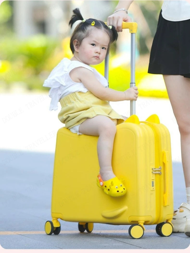 Kids Luggage Can Sit and Ride on Suitcase on Wheels Small Carry-on Suitcase for Children Zipper Trolley Luggage Bag