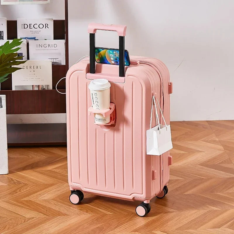 20-28 Inch Aluminum-Magnesium Luggage: Carry-On Trolley with Cup Holder and 4-Wheel Spinner-Durable Lightweight Travel Suitcase