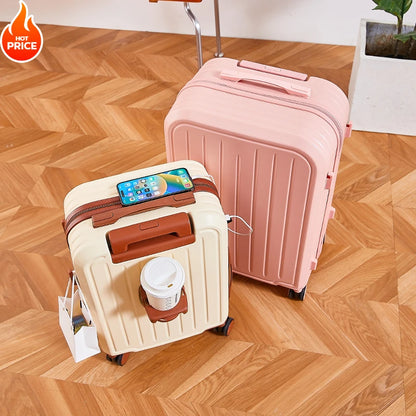20-28 Inch Aluminum-Magnesium Luggage: Carry-On Trolley with Cup Holder and 4-Wheel Spinner-Durable Lightweight Travel Suitcase