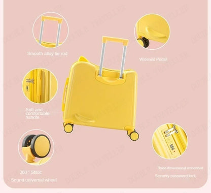 Kids Luggage Can Sit and Ride on Suitcase on Wheels Small Carry-on Suitcase for Children Zipper Trolley Luggage Bag