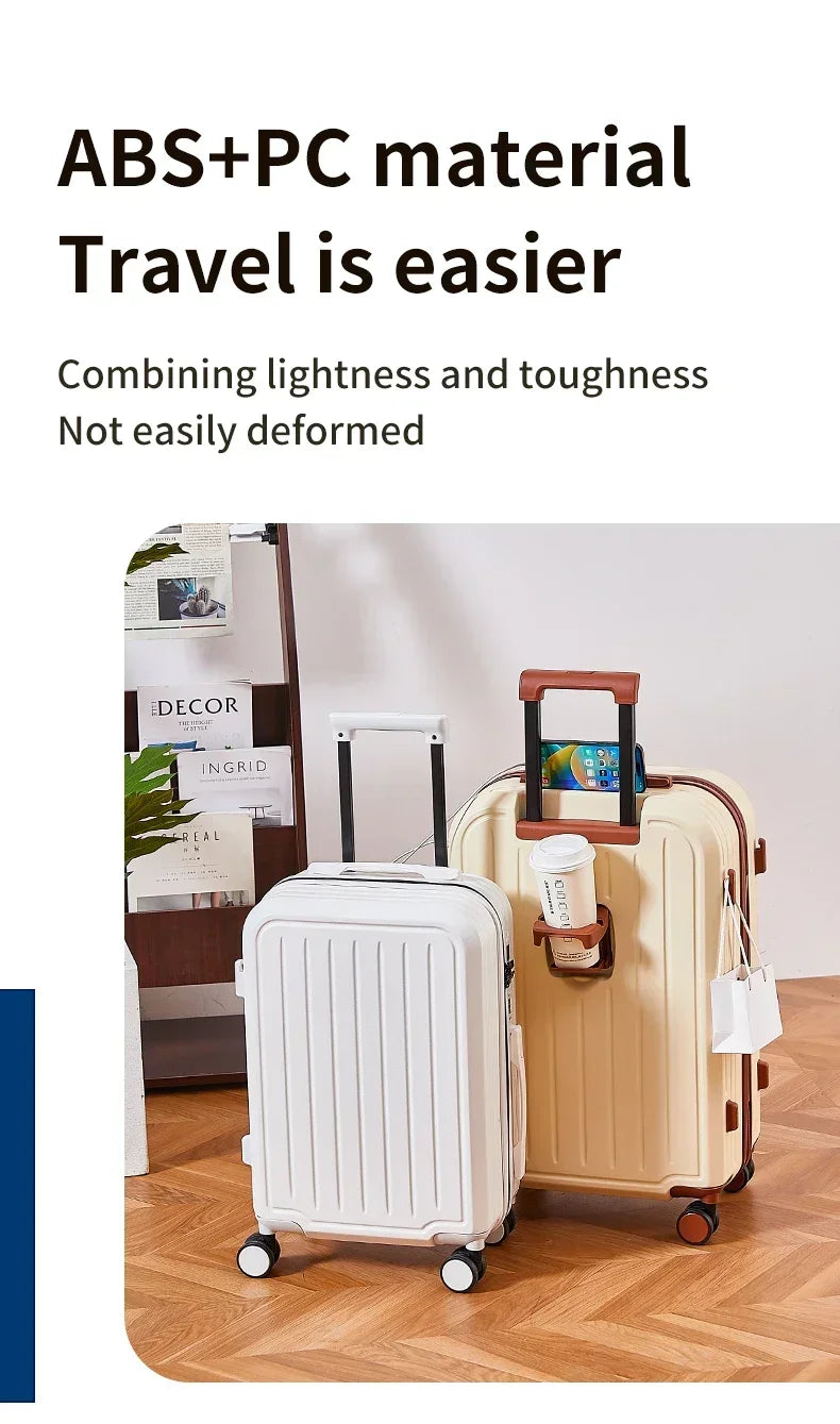 20-28 Inch Aluminum-Magnesium Luggage: Carry-On Trolley with Cup Holder and 4-Wheel Spinner-Durable Lightweight Travel Suitcase