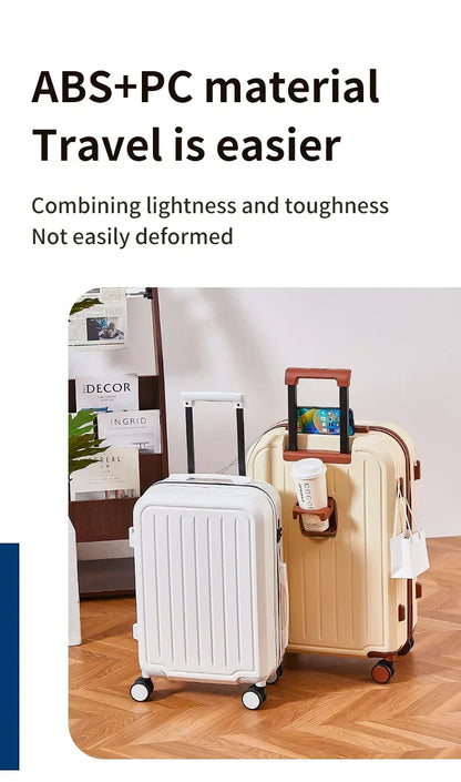 20-28 Inch Aluminum-Magnesium Luggage: Carry-On Trolley with Cup Holder and 4-Wheel Spinner-Durable Lightweight Travel Suitcase