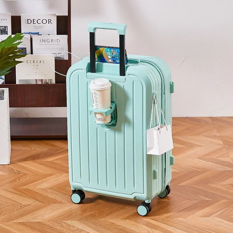 20-28 Inch Aluminum-Magnesium Luggage: Carry-On Trolley with Cup Holder and 4-Wheel Spinner-Durable Lightweight Travel Suitcase