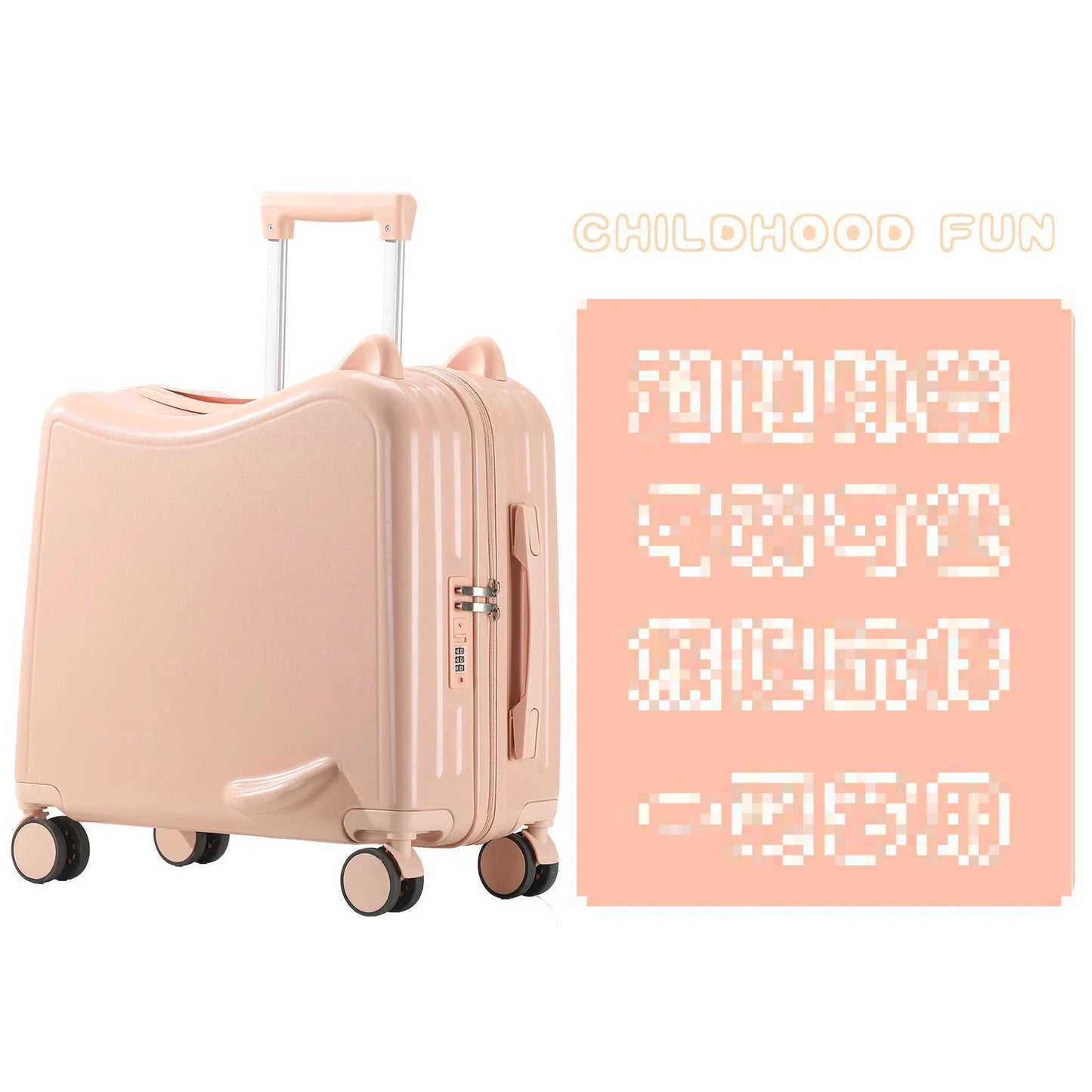 Kids Luggage Can Sit and Ride on Suitcase on Wheels Small Carry-on Suitcase for Children Zipper Trolley Luggage Bag