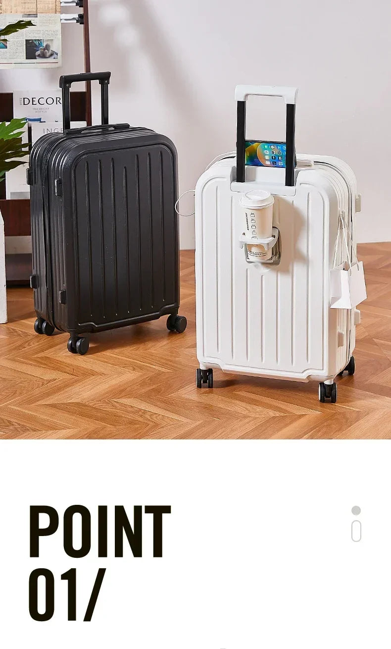 20-28 Inch Aluminum-Magnesium Luggage: Carry-On Trolley with Cup Holder and 4-Wheel Spinner-Durable Lightweight Travel Suitcase
