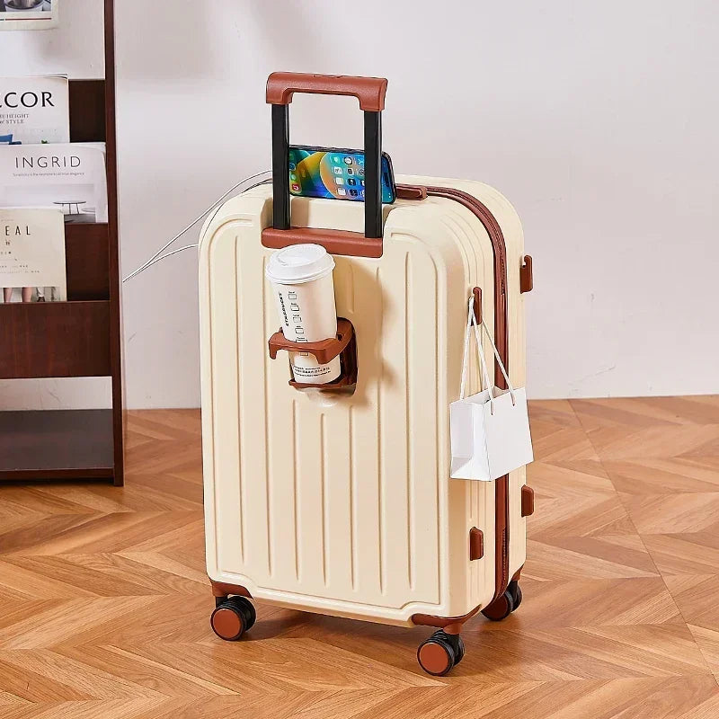 20-28 Inch Aluminum-Magnesium Luggage: Carry-On Trolley with Cup Holder and 4-Wheel Spinner-Durable Lightweight Travel Suitcase